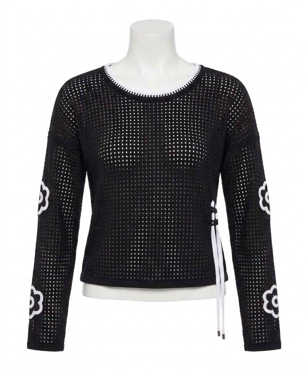 NEW FRENCH KYSS handmade flower tie top in black/white